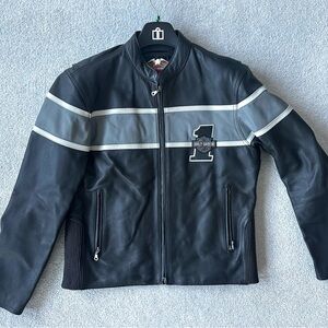 Harley-Davidson Leather Black and Gray Bomber Jacket